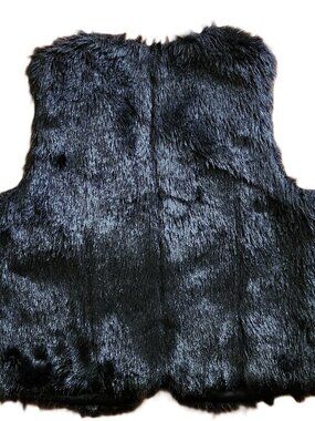 WD-NY Preowned Women's Black Faux Fur Vest Jacket Boho Shag Sleeveless - Large